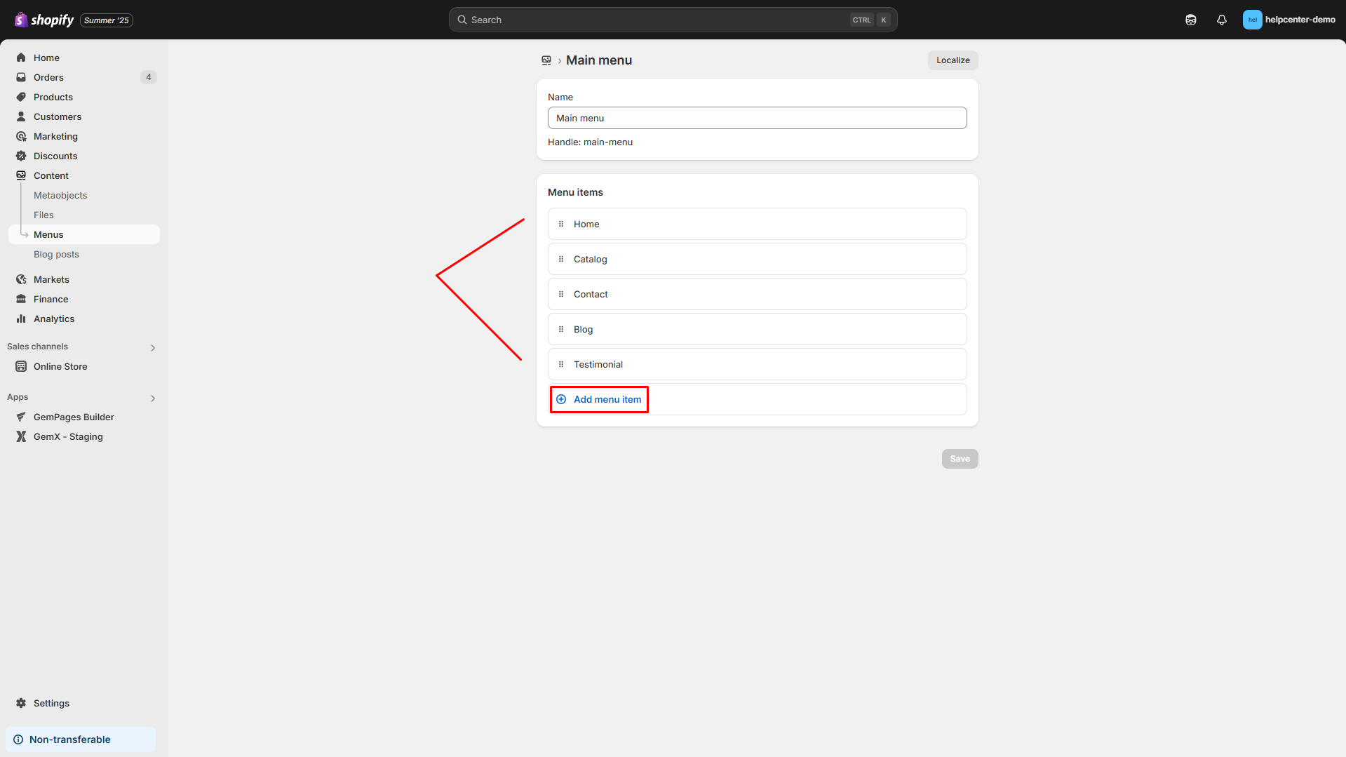 Change menu items
