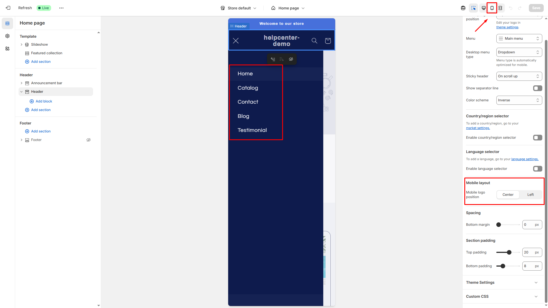 Change the mobile layout