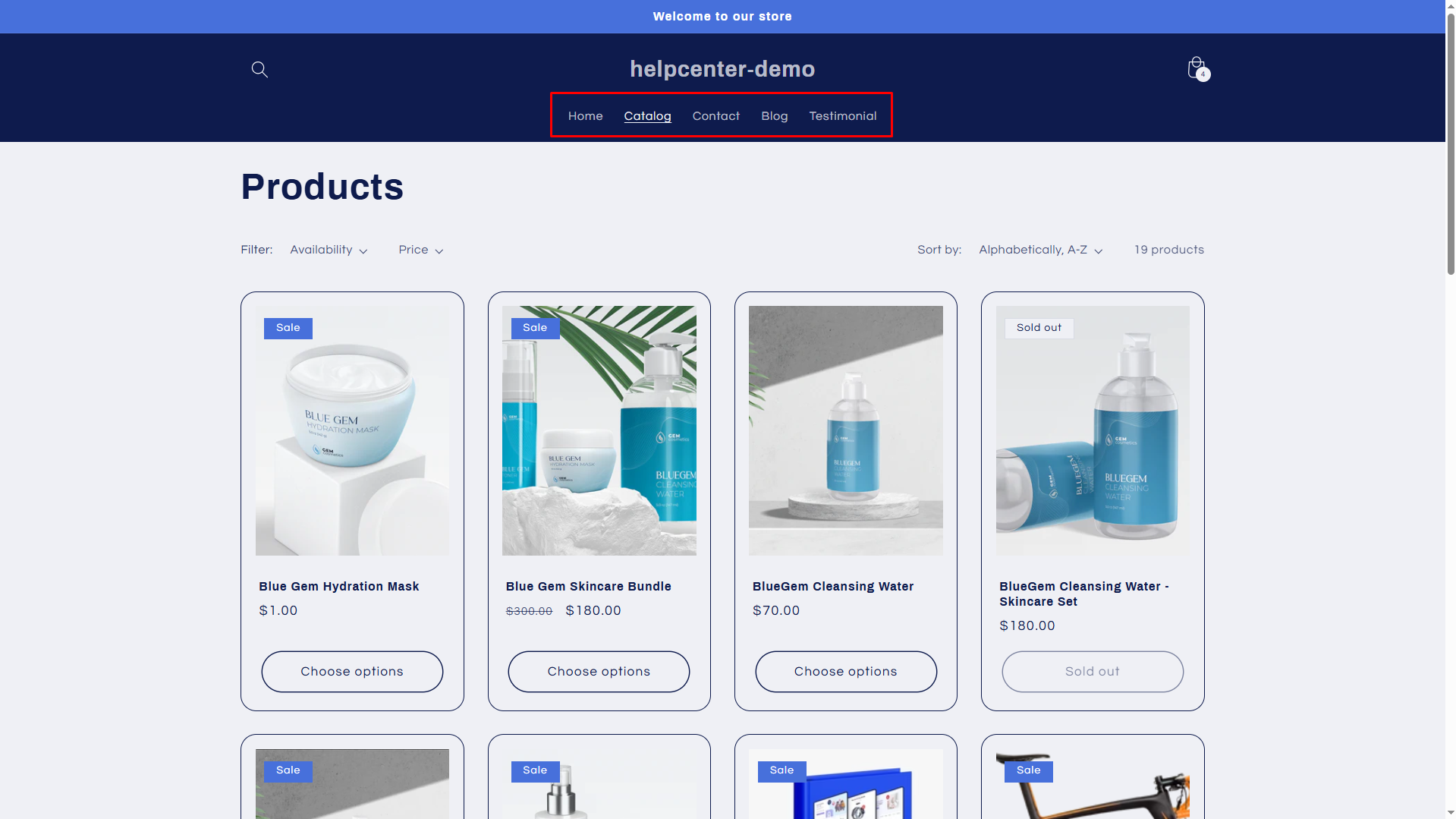 Header menu in live store