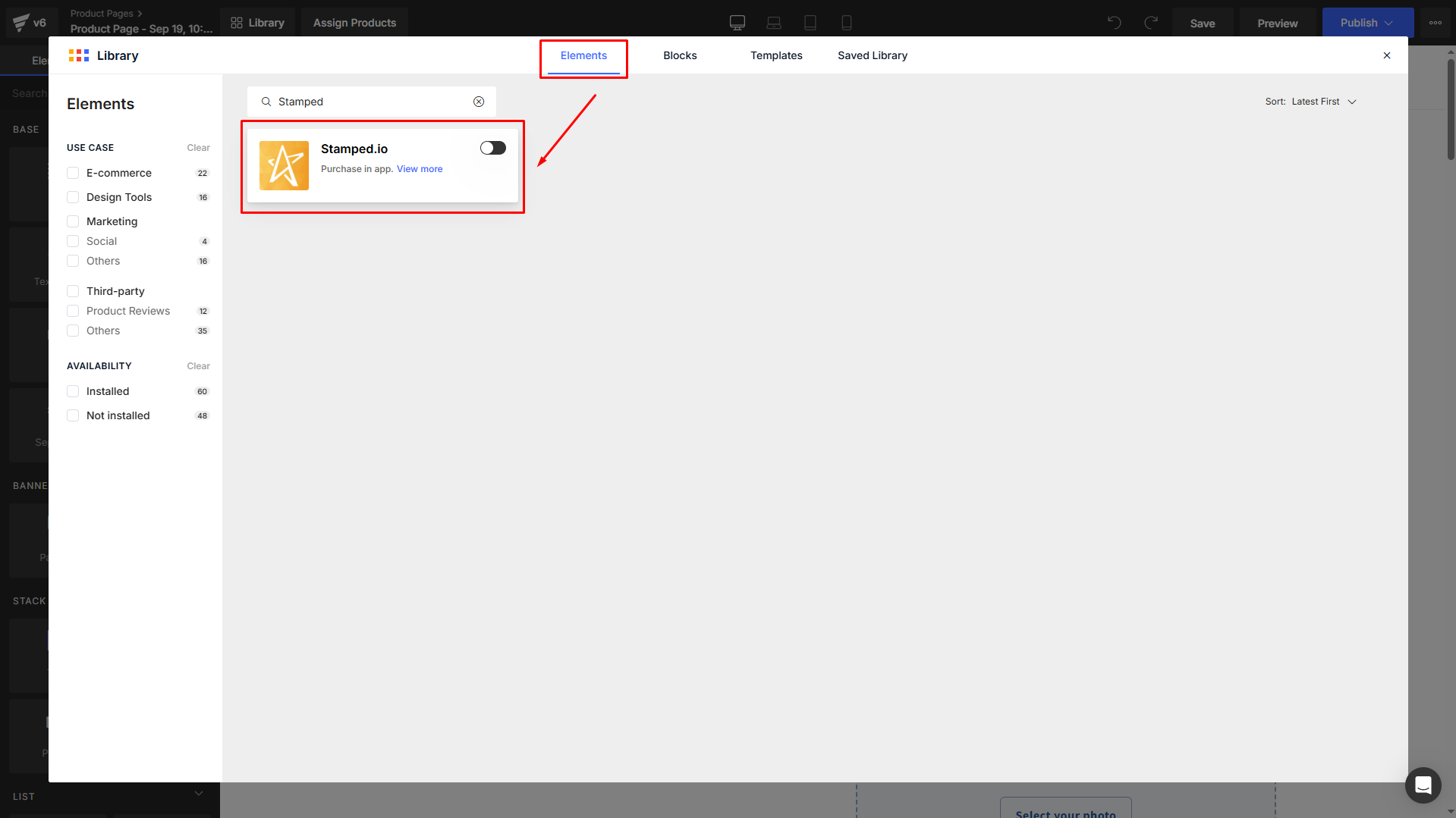 search for Stamped app element