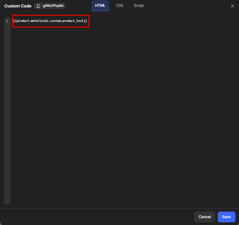 add code in product metafields