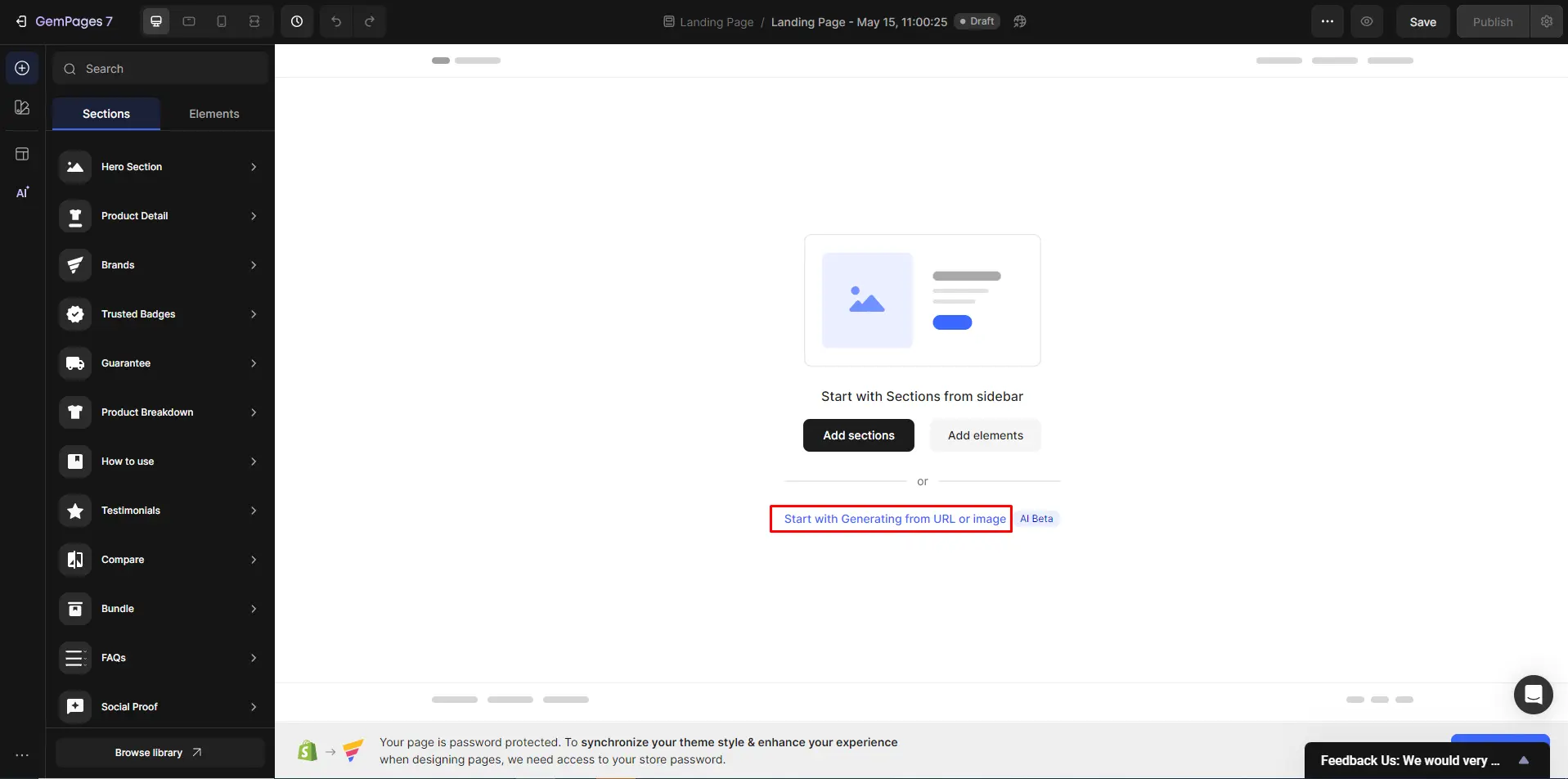 Screen capture of GemPages Dashboard