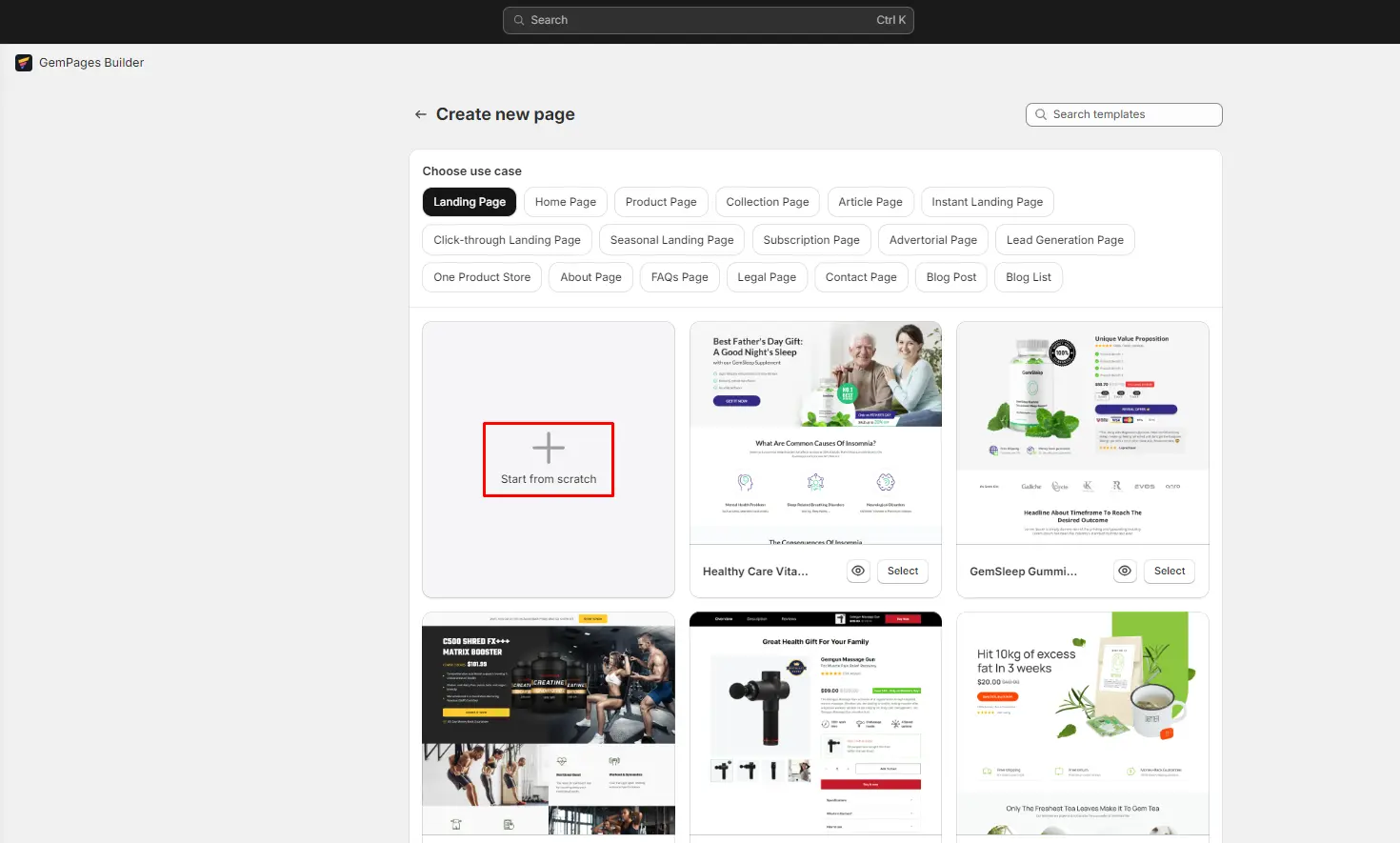 Screen capture of GemPages Dashboard