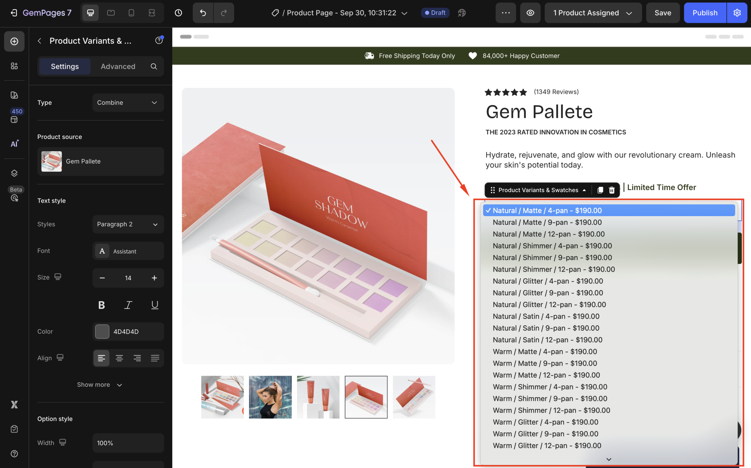 Dropdown variant options