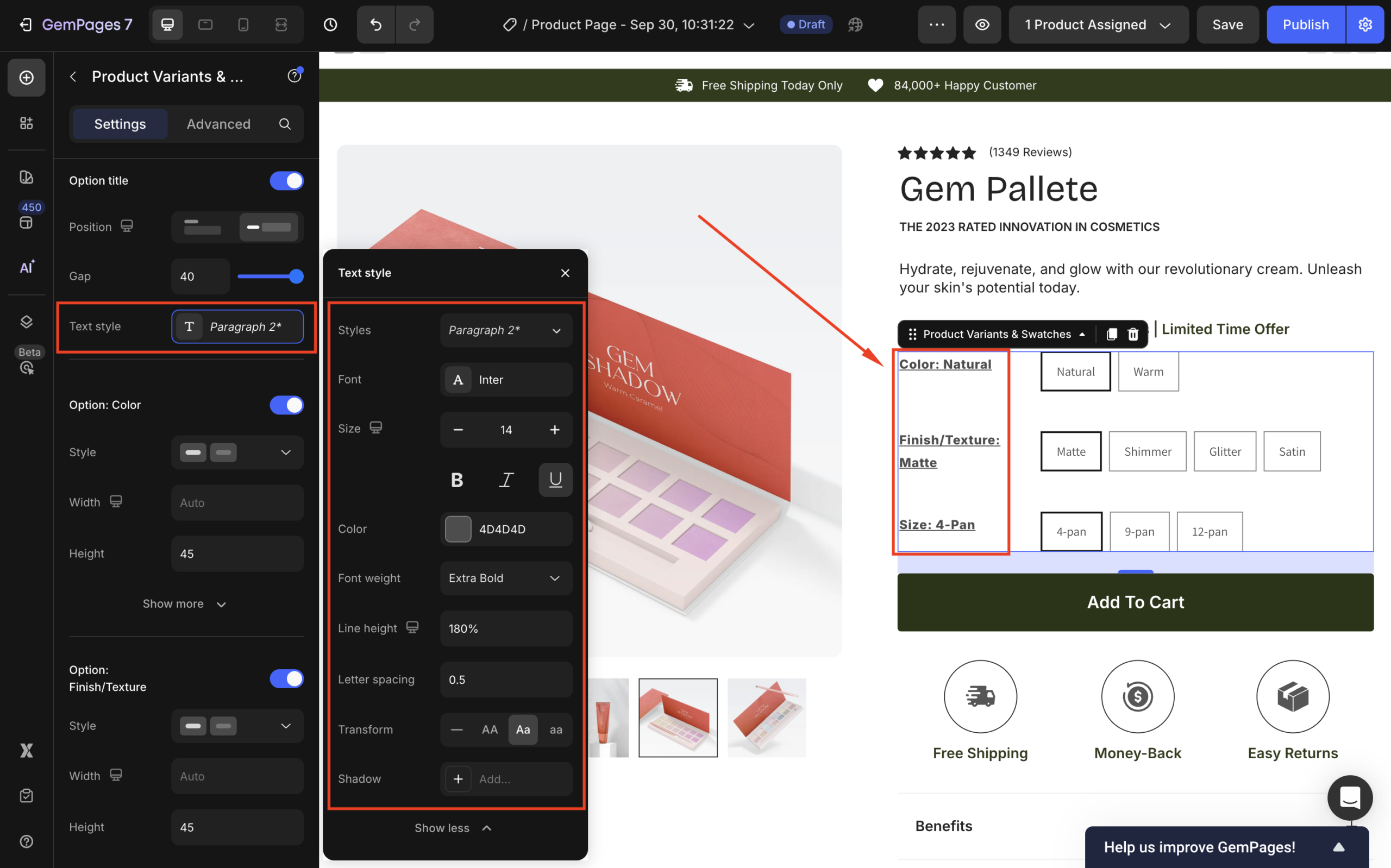 option title text style