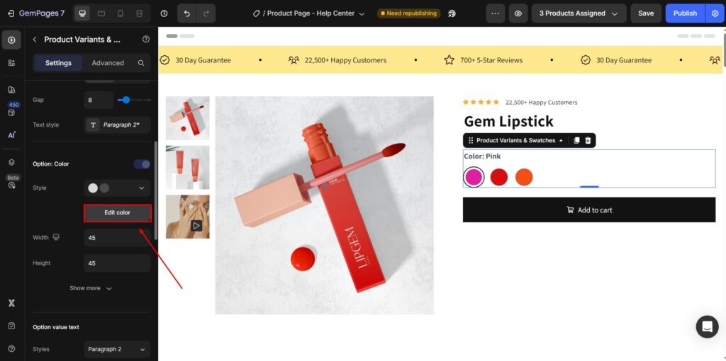 Color/image Example Design Product Color Swatches with the Variants & Swatches Element ...