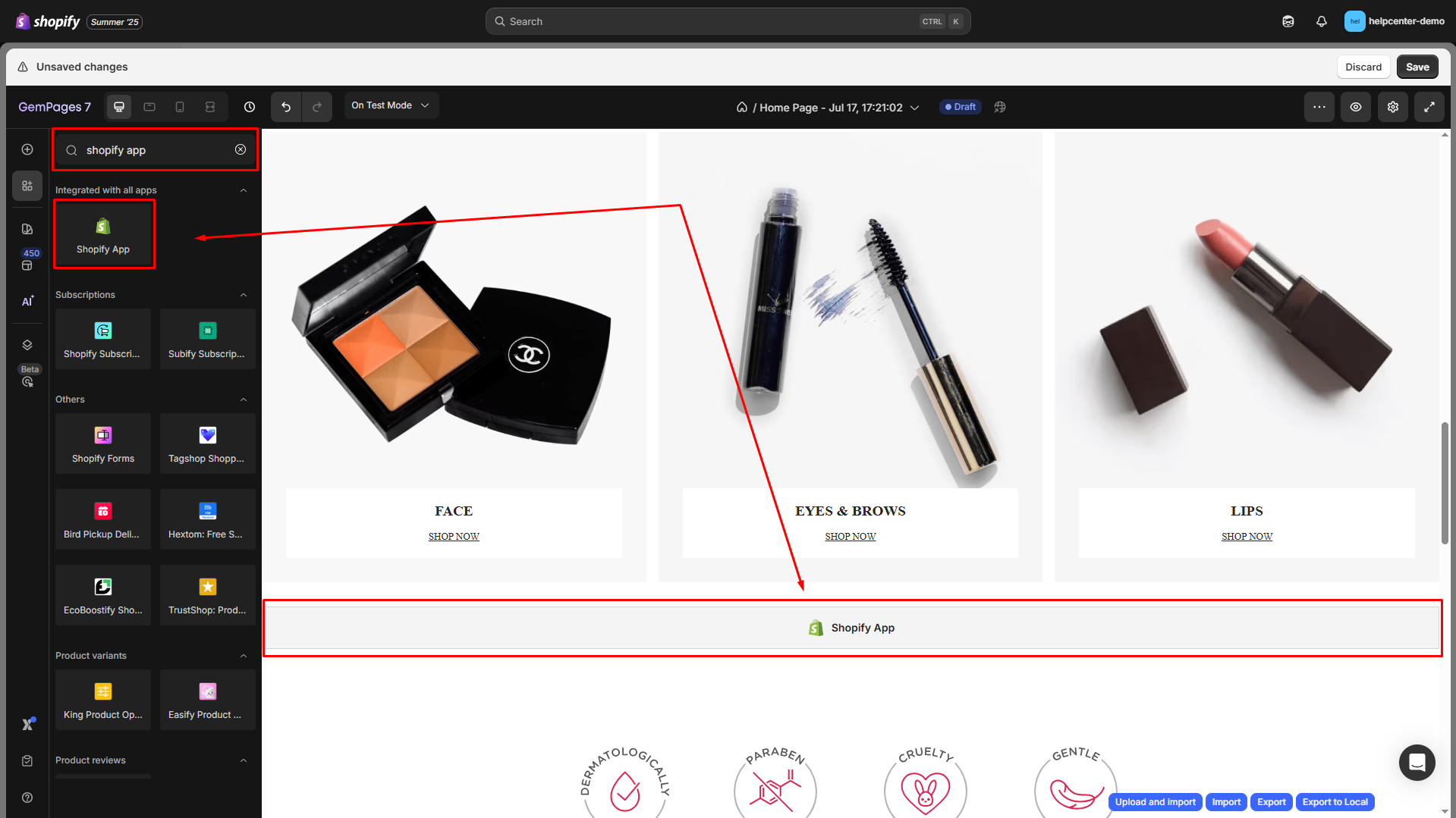 Add Shopify App element to the page