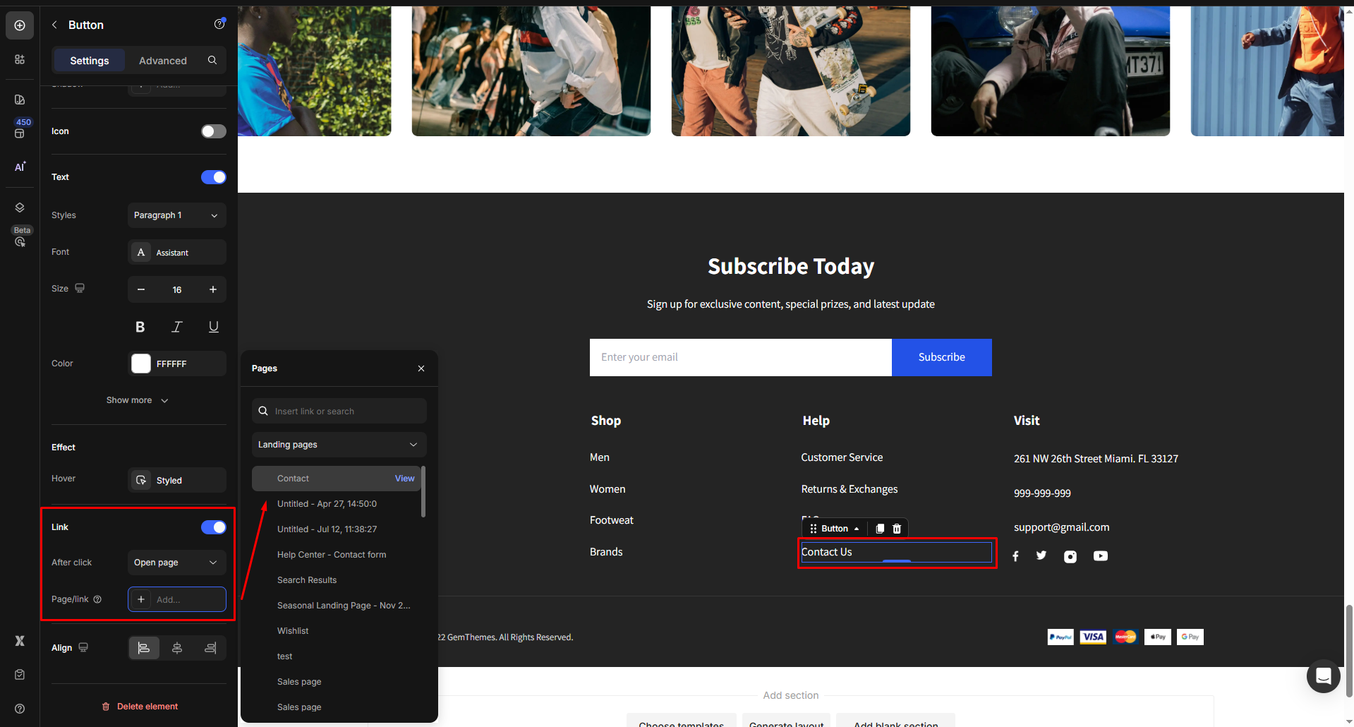 Link your page to Footer section