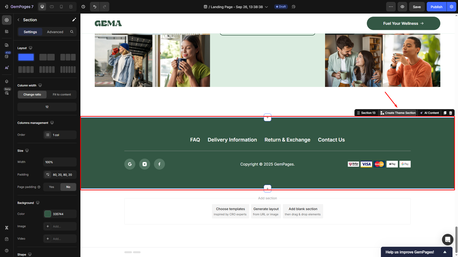 Select Create theme section
