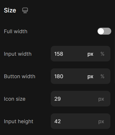 product quantity size settings