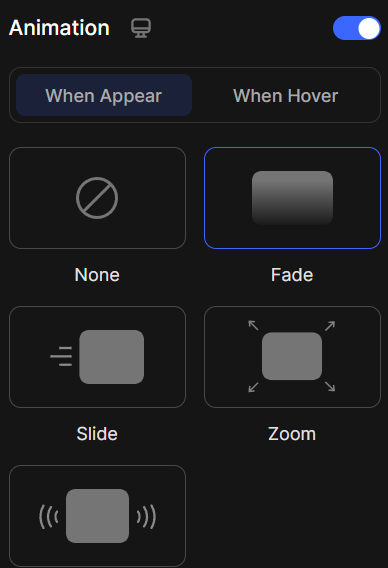 animation settings for product quantity element