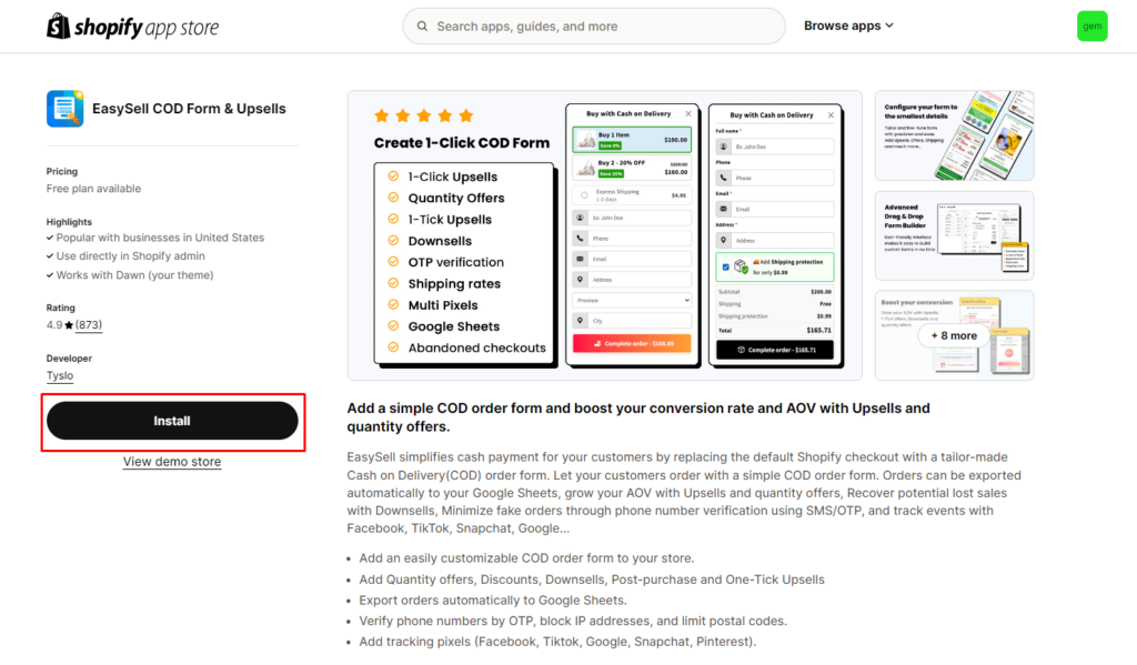 install from shopify app store