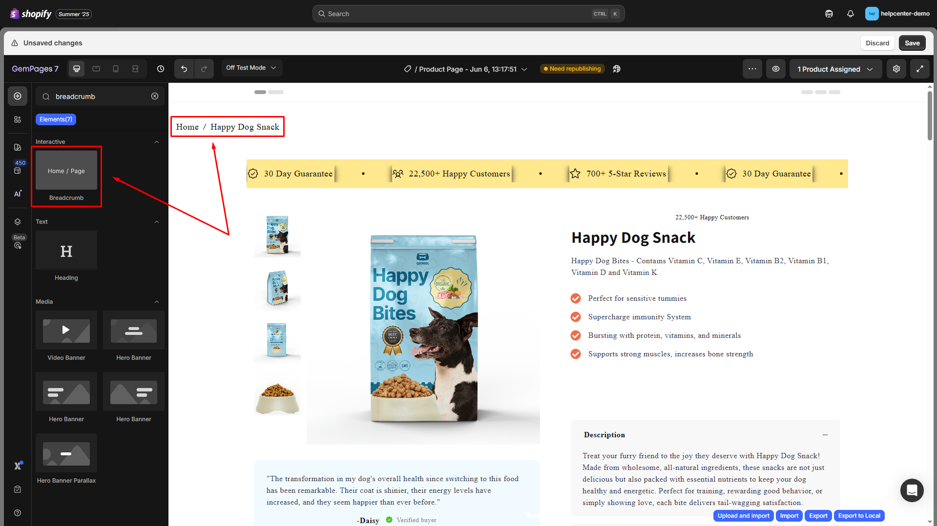 Add element to your page