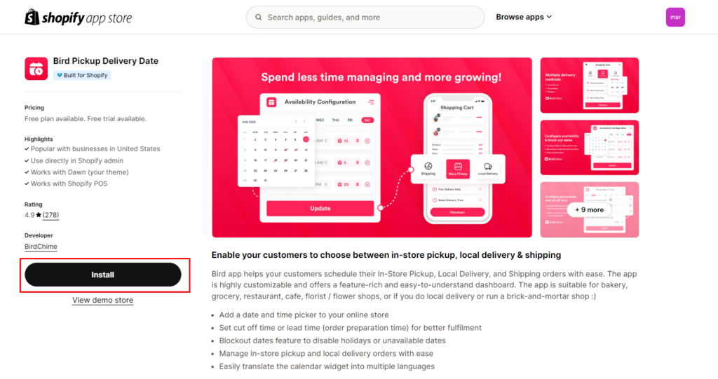 install Bird Pickup Delivery Date step 2