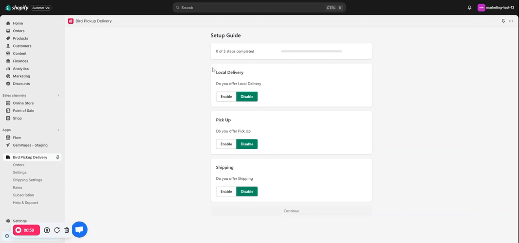 set up Bird Pickup Delivery Date step 1