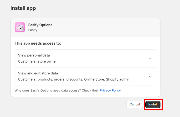 install Easify Product Options Variant step 2 
