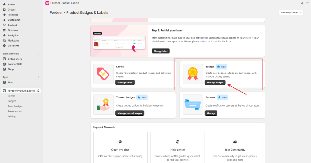 set up Fordeer Product Labels & Badges step 2