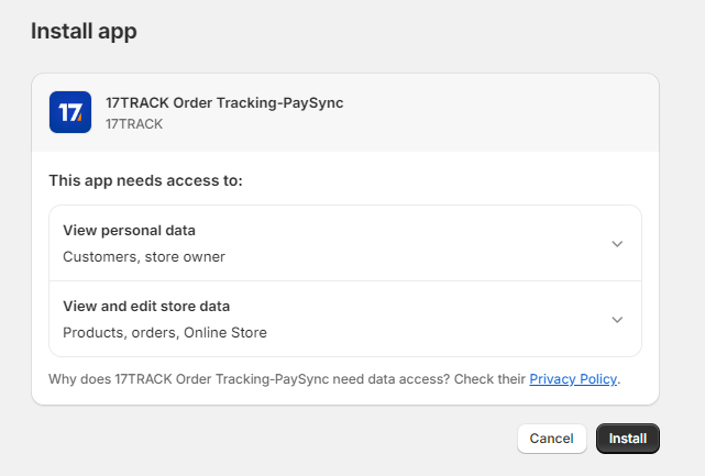 install 17TRACK Order Tracking‑PaySync step 2