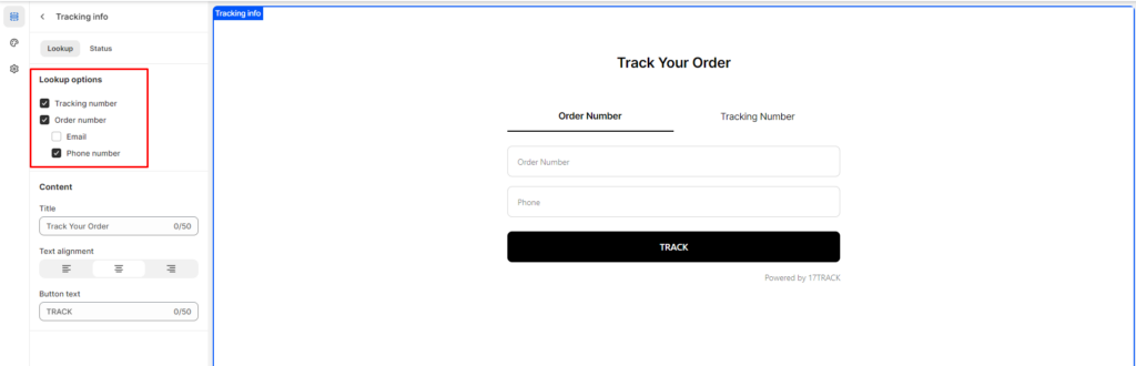 edit lookup option in 17TRACK Order Tracking‑PaySync