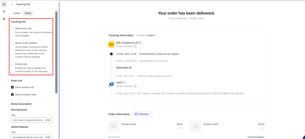 tracking info status in 17TRACK Order Tracking‑PaySync