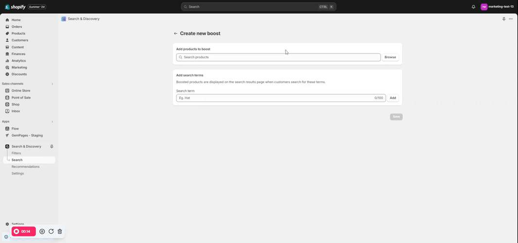 product boost in Shopify Search & Discovery