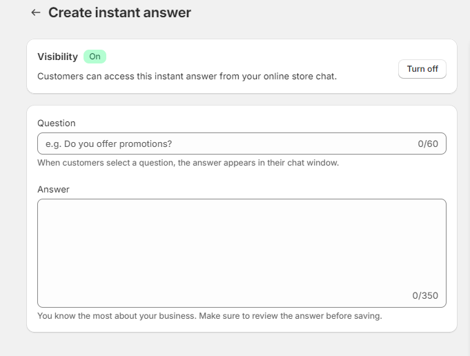instant answer in Shopify inbox 