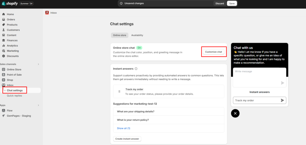 customize chat in Shopify inbox