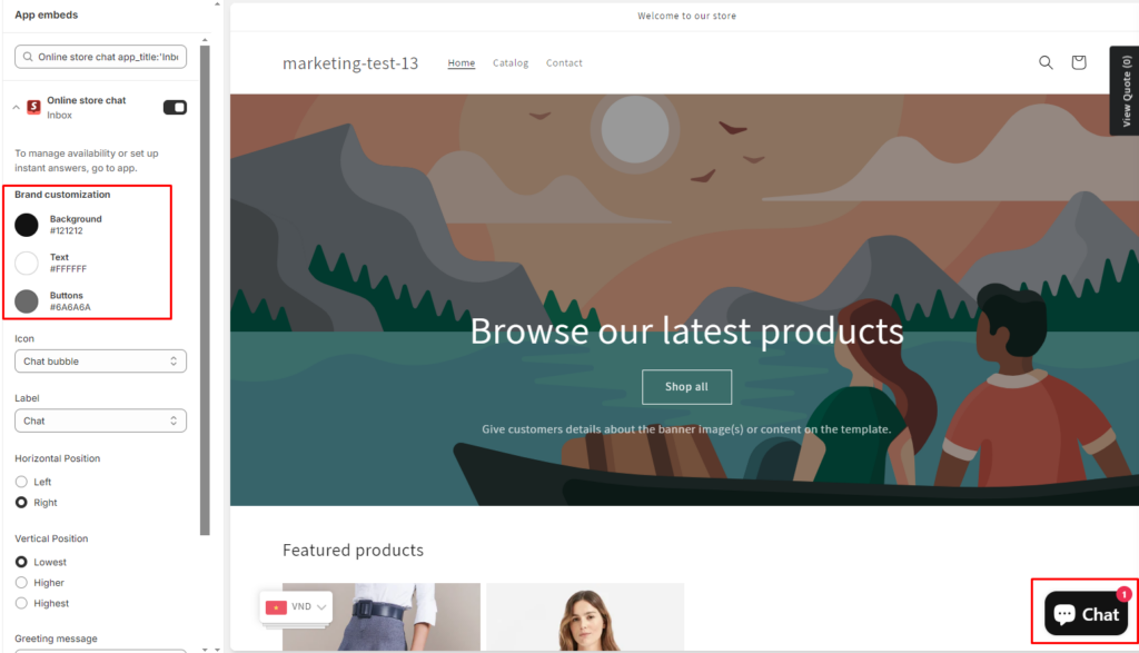 customize color in Shopify inbox