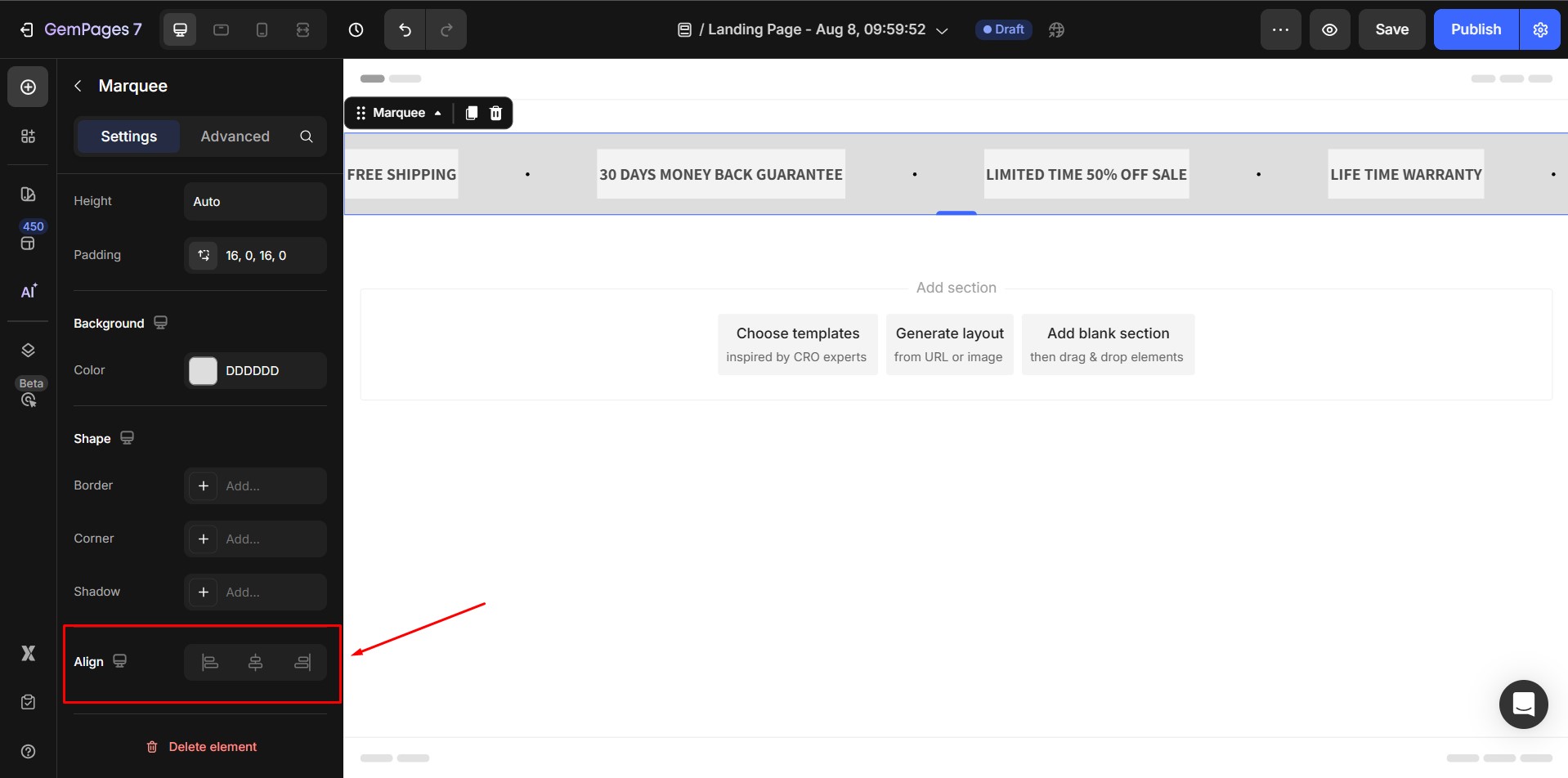 marquee-element-align