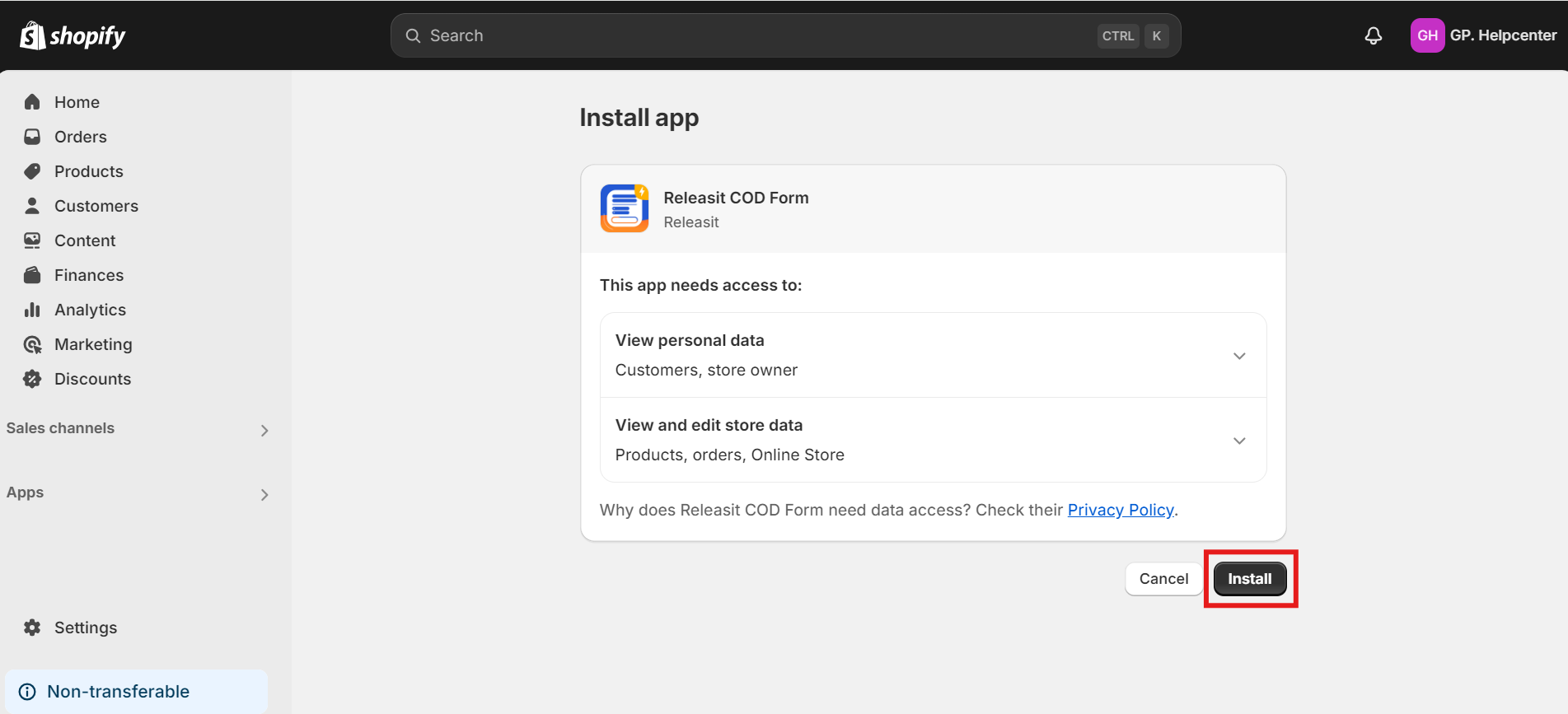 Releasit COD Form & Upsells Install confirm