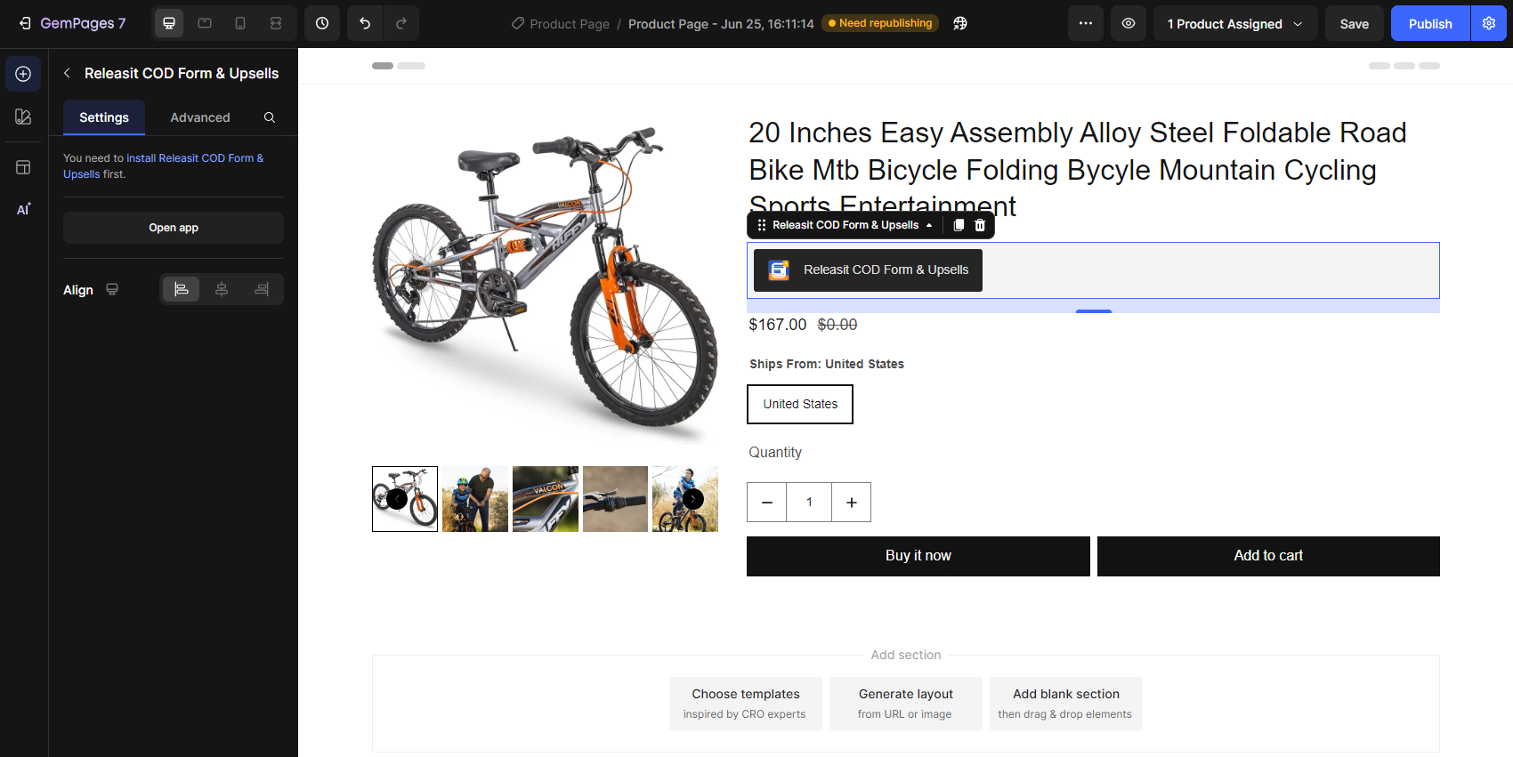 Releasit COD Form & Upsells drag & drop element