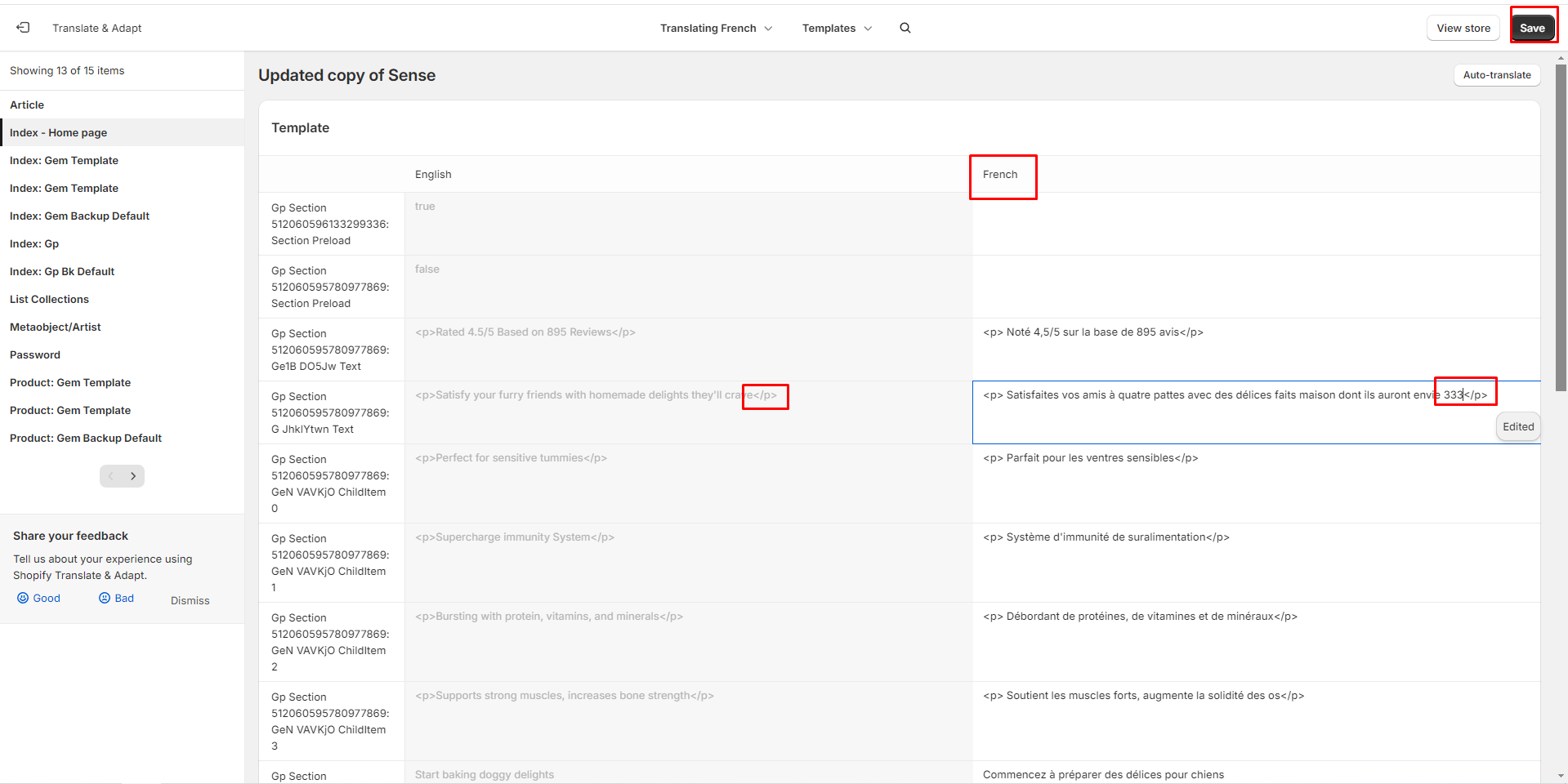 Translate & Adapt app save