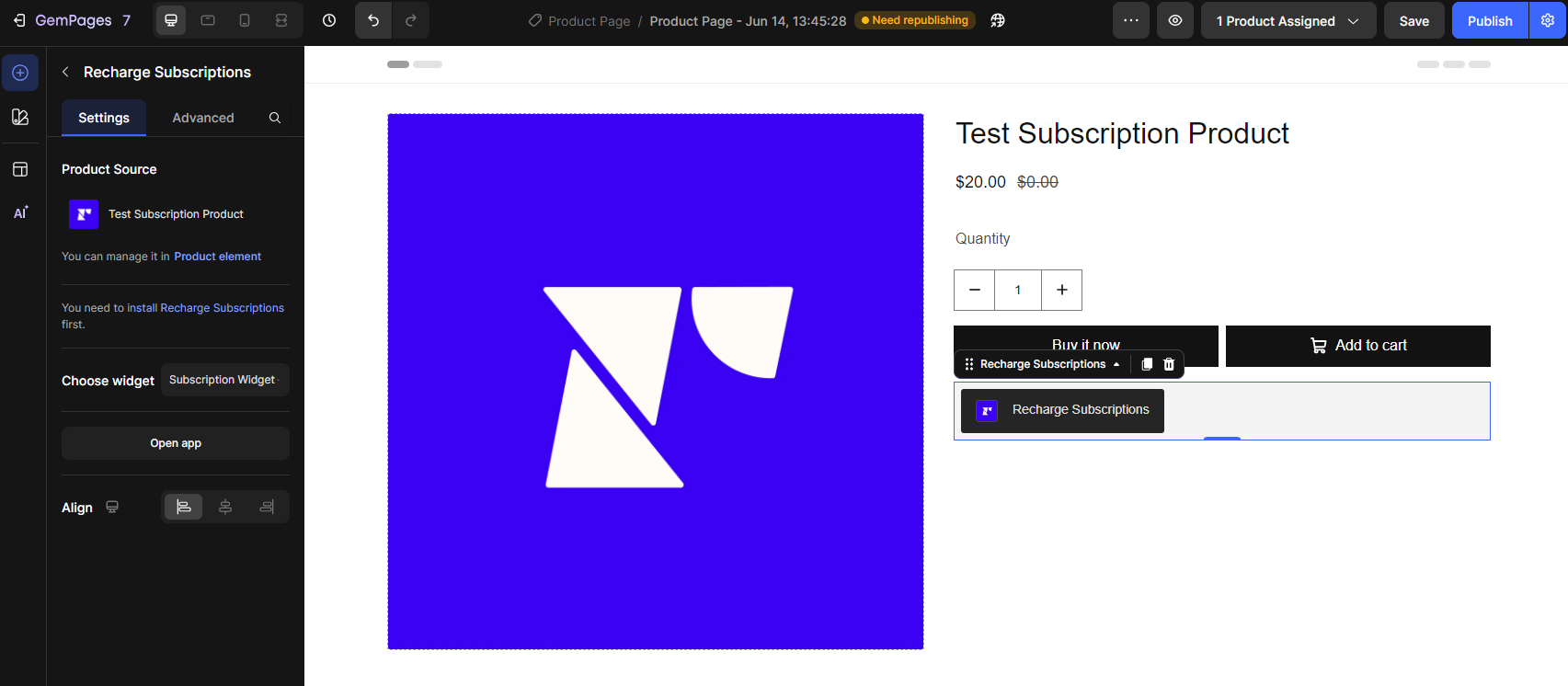 Recharge subscriptions drag & drop