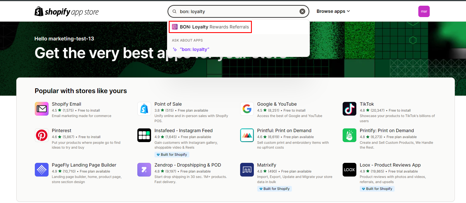 BON in Shopify appstore