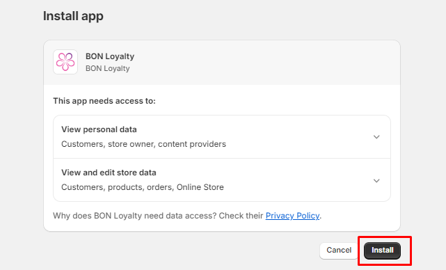 BON install confirmation