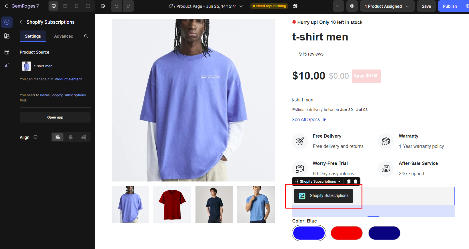 Shopify Subscriptions drag & drop in GemPages V7