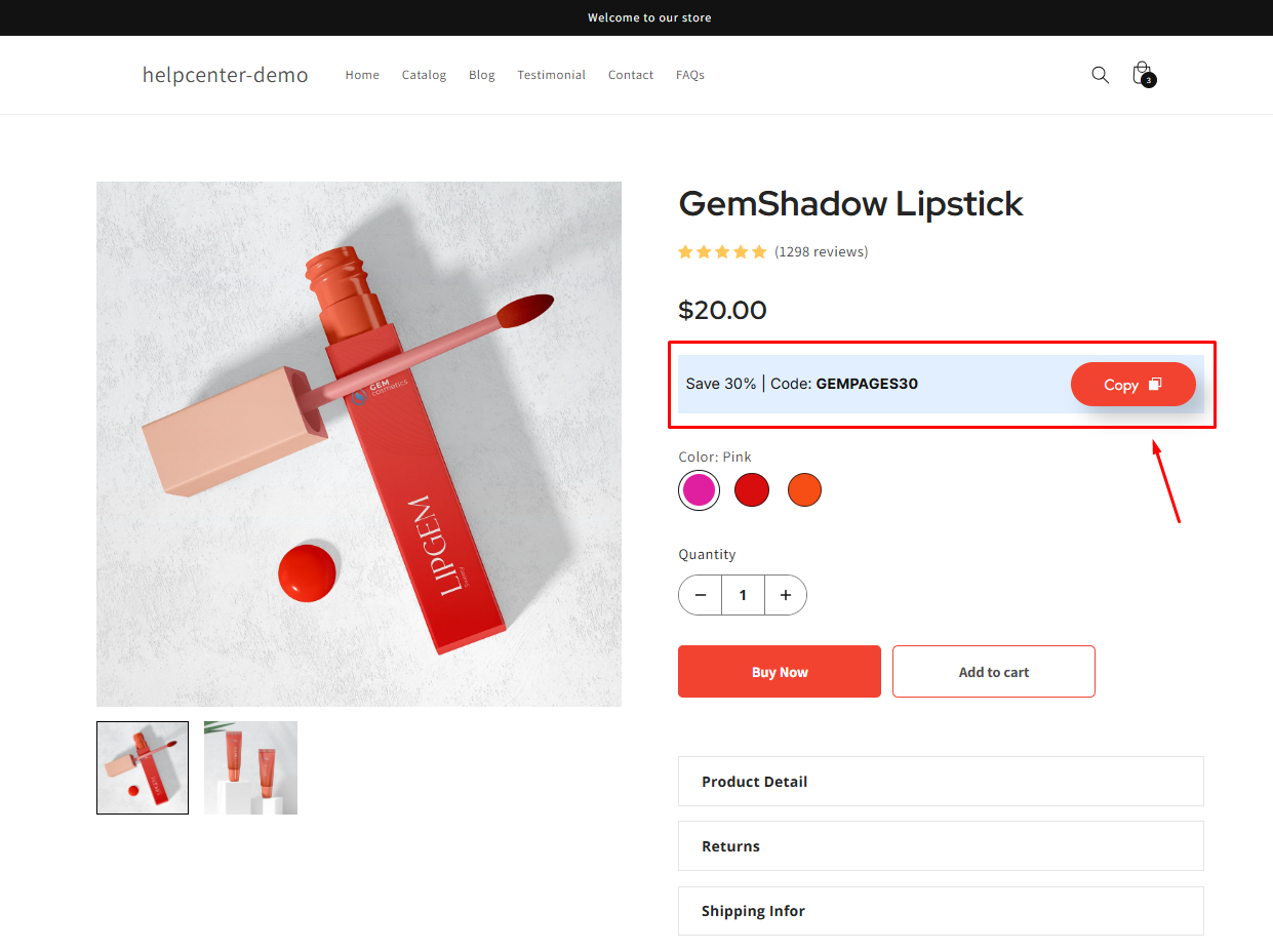 copy coupon code button example