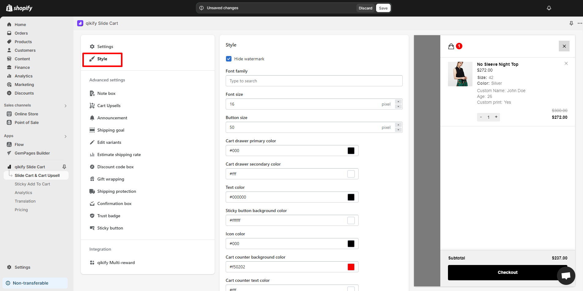 slide-cart-customize
