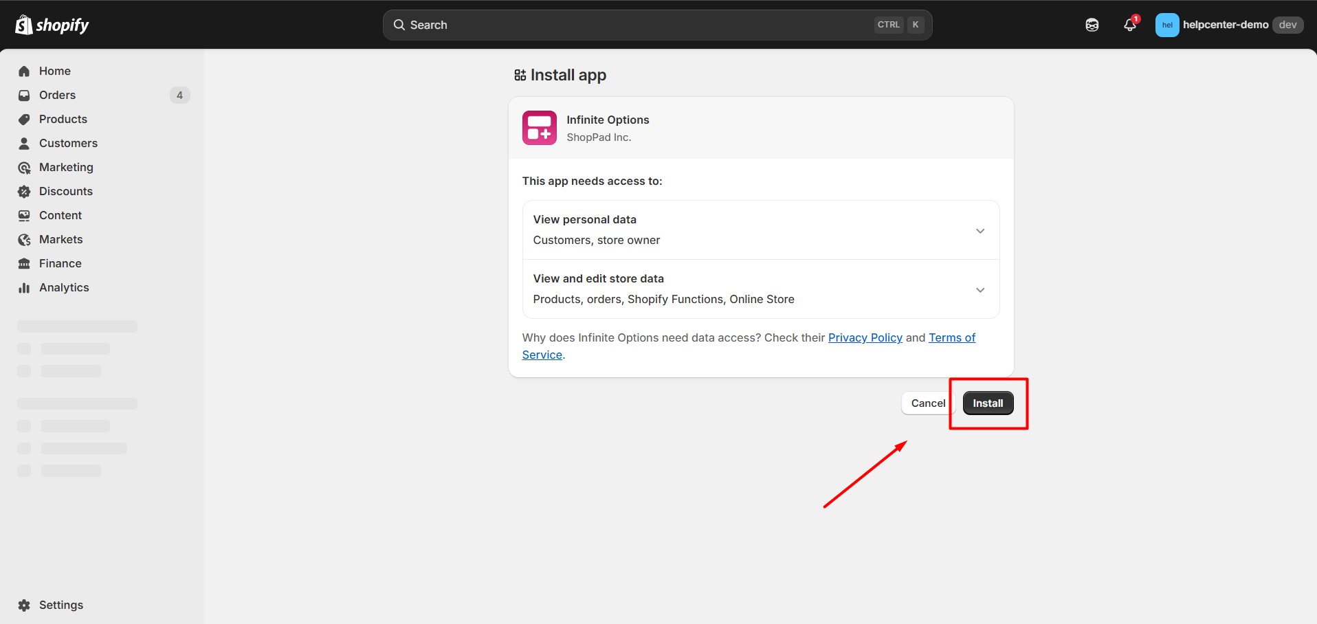 infinite-product-options-install-confirm