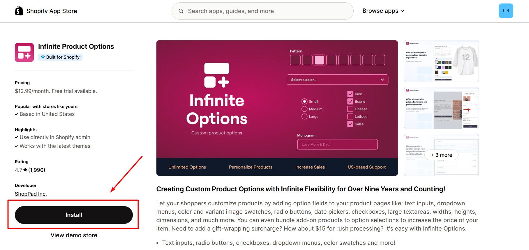 install-infinite-product-options