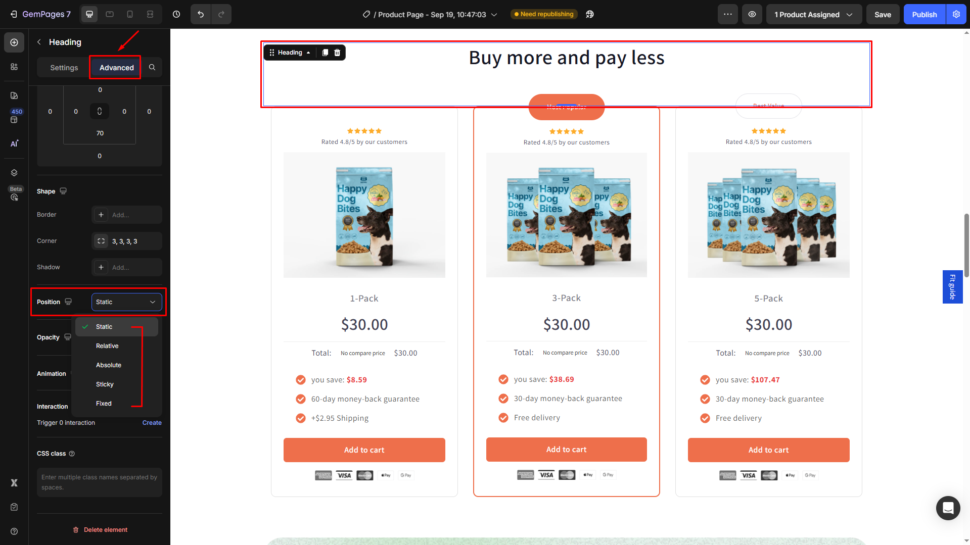 Set element's position