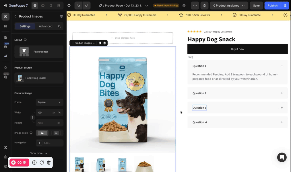 Place the Product Image Element inside the Row Element