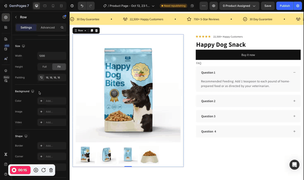 Configure the Row's Background settings
