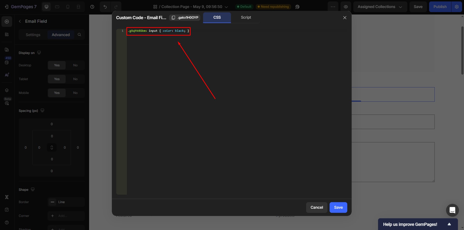 emaild-field-custom-code