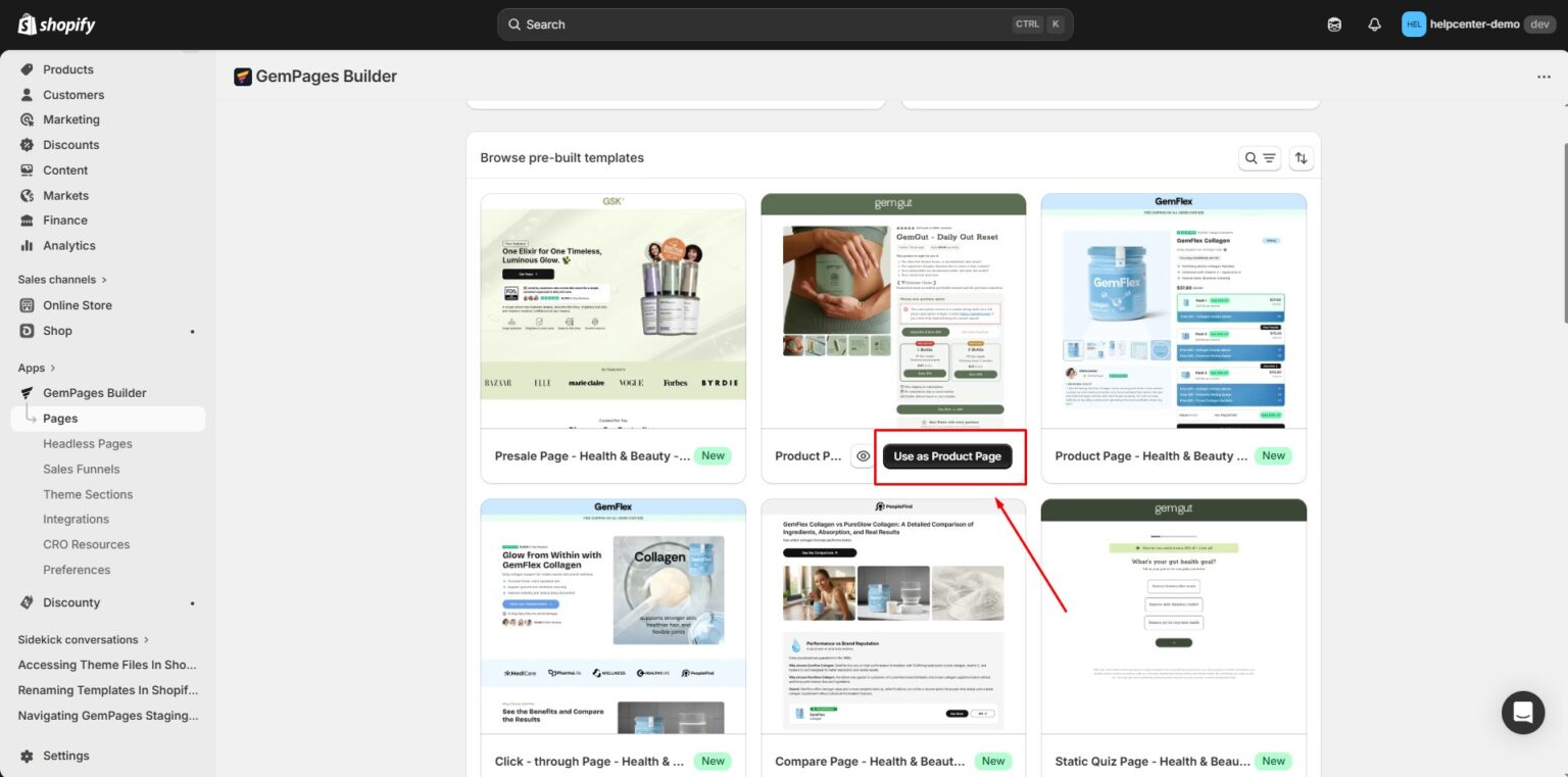 How to Make a Product Page Using GemPages Templates - Help Center