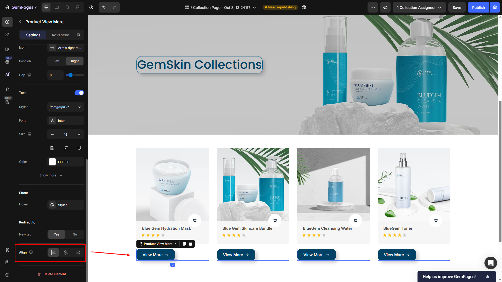 Set element left-aligned