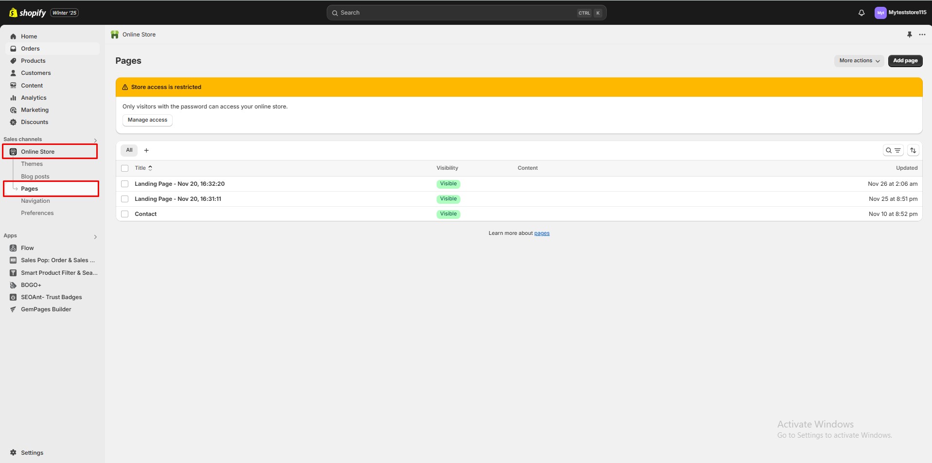 Shopify-pages