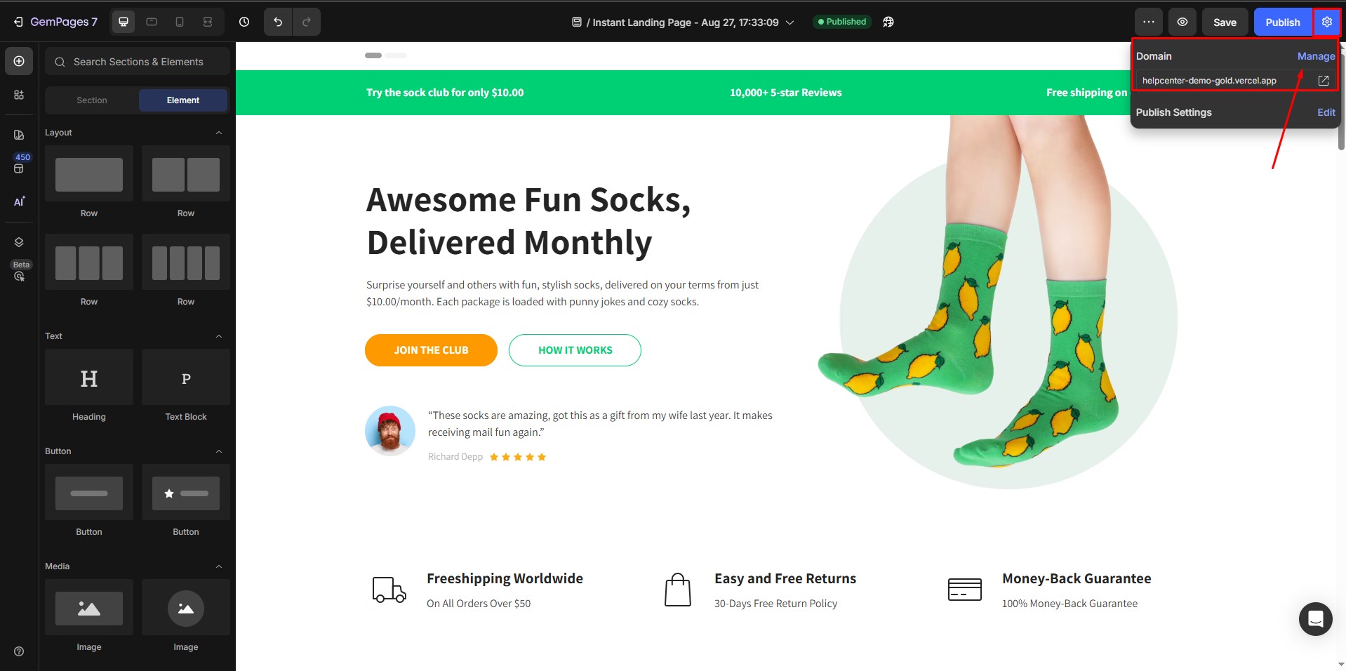 subdomain-instant-landing-page-manage-domain