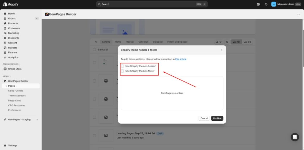 Hide the Header and Footer on GemPages Pages - Help Center