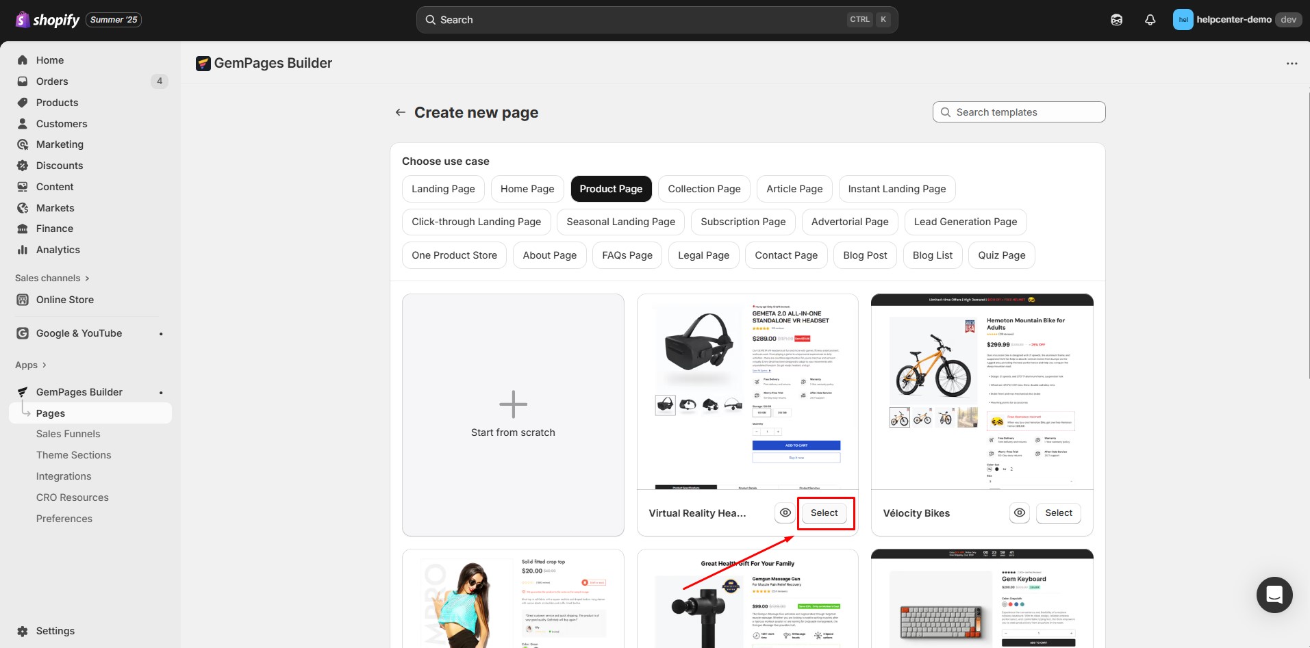 make-product-page-with-template-select-template